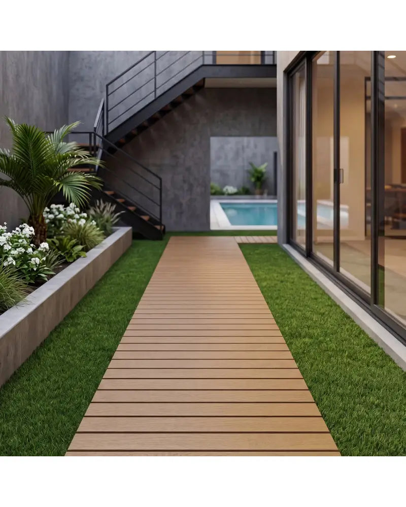 8 Feet Outdoor Pathway Straight Roll-Out Patio Boardwalk-Brown - Brown - Garden Pathways