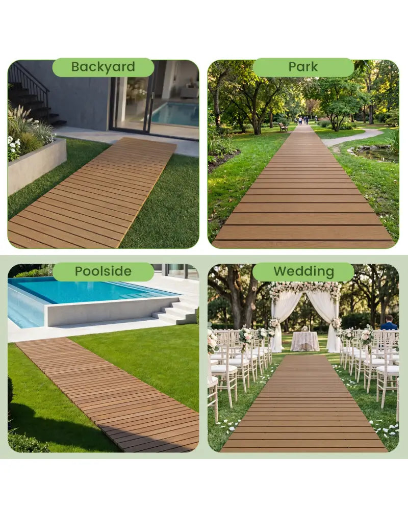 8 Feet Outdoor Pathway Straight Roll-Out Patio Boardwalk-Brown - Brown - Garden Pathways