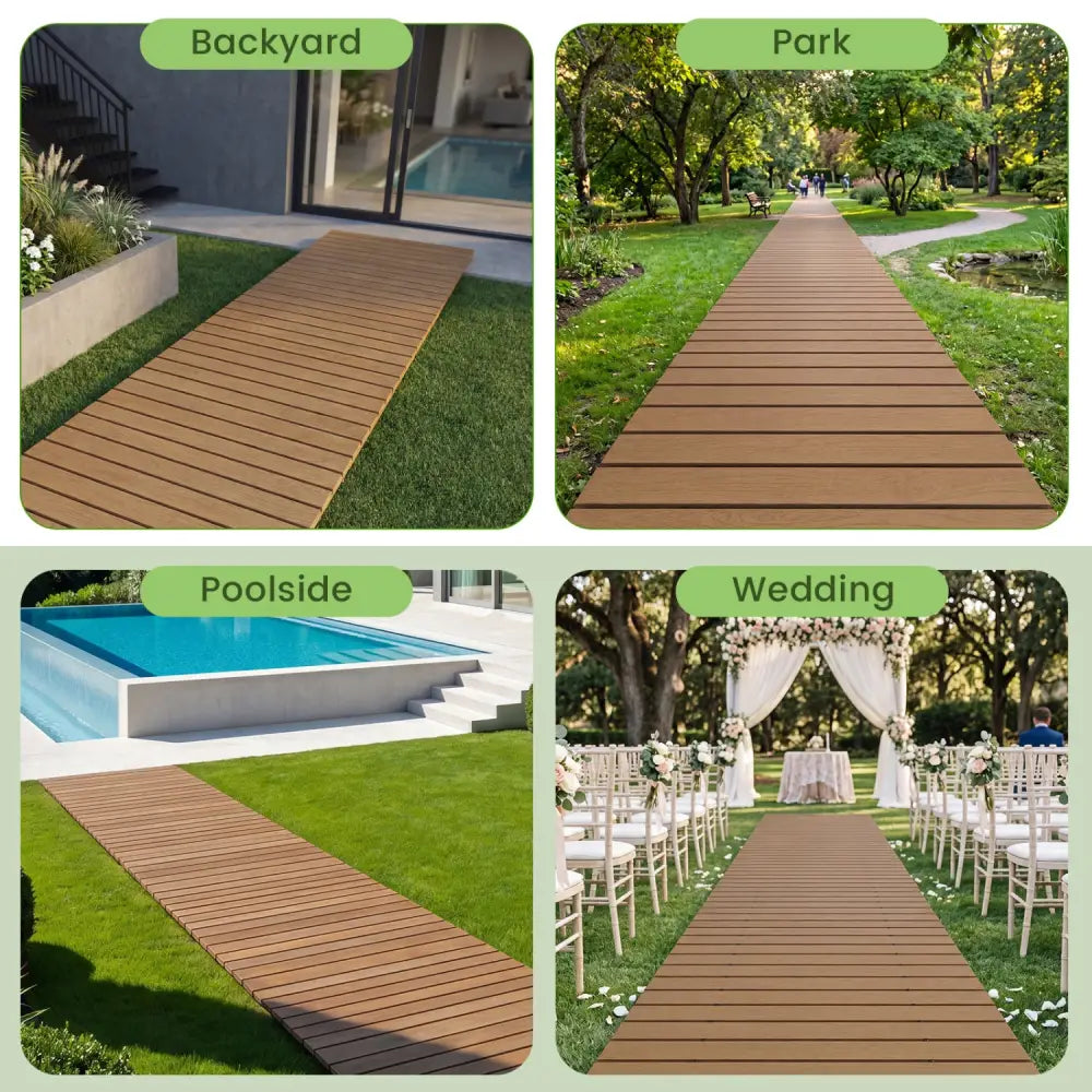 8 Feet Outdoor Pathway Straight Roll-Out Patio Boardwalk-Brown - Brown - Garden Pathways