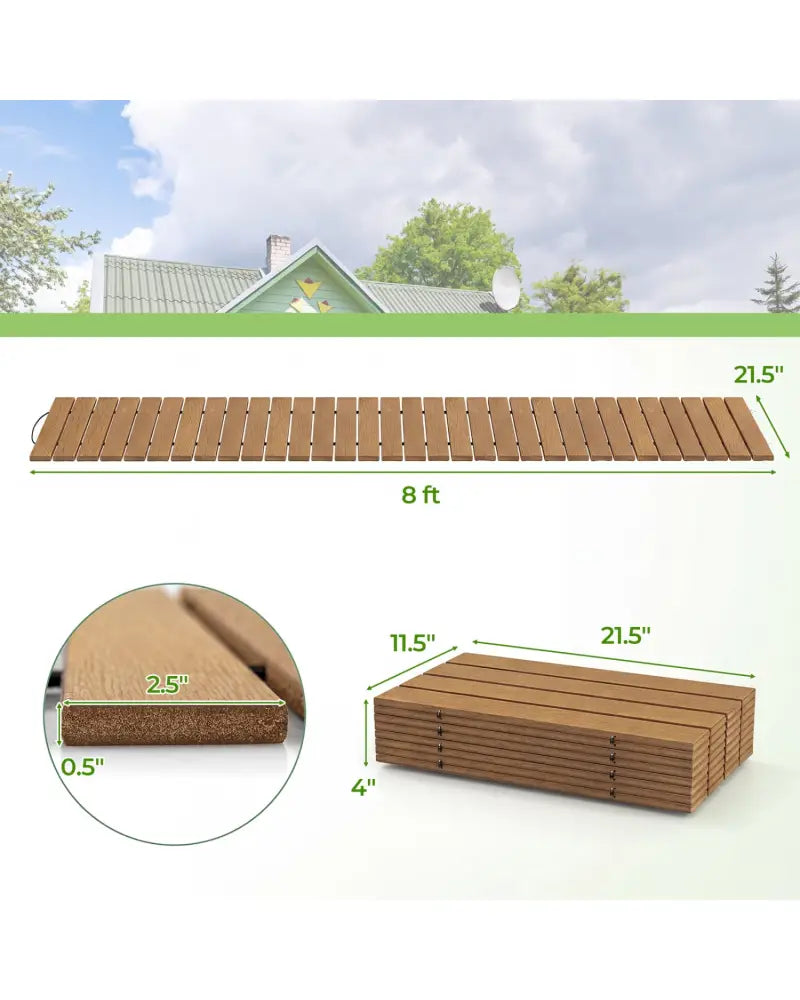 8 Feet Outdoor Pathway Straight Roll-Out Patio Boardwalk-Brown - Brown - Garden Pathways