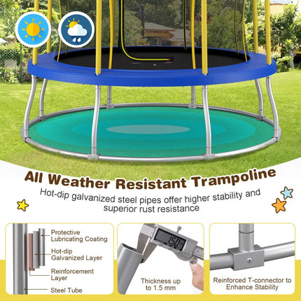 8 Feet Outdoor Unique Flower Shape Trampoline with Enclosure Net-Yellow - Yellow - Trampolines