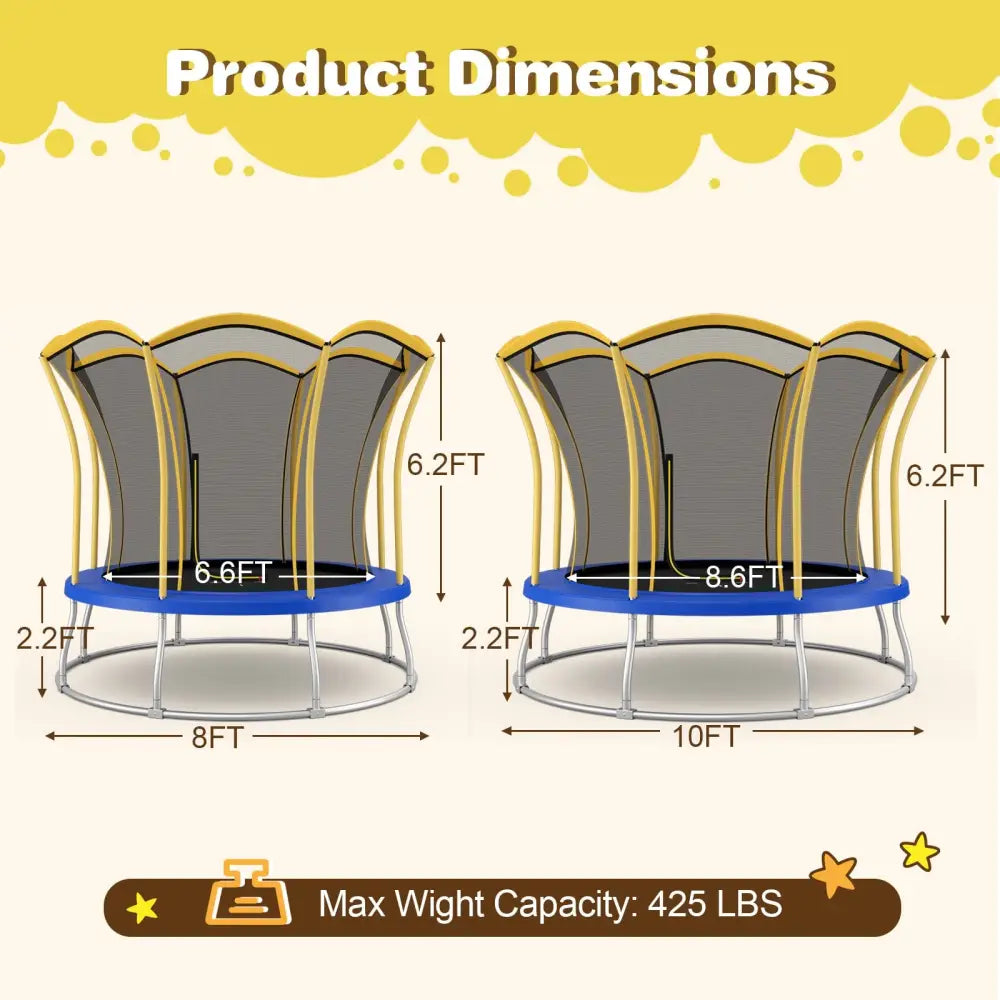 8 Feet Outdoor Unique Flower Shape Trampoline with Enclosure Net-Yellow - Yellow - Trampolines