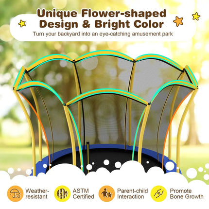 8 Feet Outdoor Unique Flower Shape Trampoline with Enclosure Net-Yellow - Yellow - Trampolines