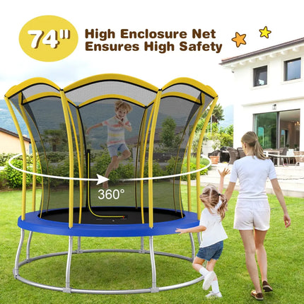 8 Feet Outdoor Unique Flower Shape Trampoline with Enclosure Net-Yellow - Yellow - Trampolines