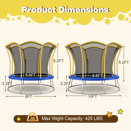 8 Feet Outdoor Unique Flower Shape Trampoline with Enclosure Net-Yellow - Yellow - Trampolines