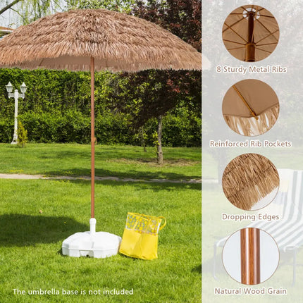 8 Feet Patio Thatched Tiki Umbrella Hawaiian Hula Beach Umbrella - Natural - Outdoor Umbrellas