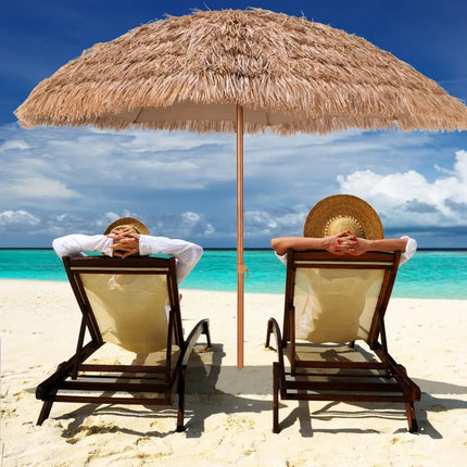 8 Feet Patio Thatched Tiki Umbrella Hawaiian Hula Beach Umbrella - Natural - Outdoor Umbrellas