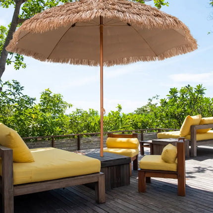 8 Feet Patio Thatched Tiki Umbrella Hawaiian Hula Beach Umbrella - Natural - Outdoor Umbrellas