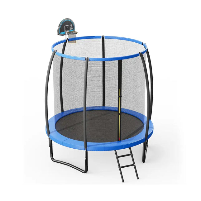 8 Feet Recreational Trampoline with Basketball Hoop and Net Ladder - Blue - Trampolines