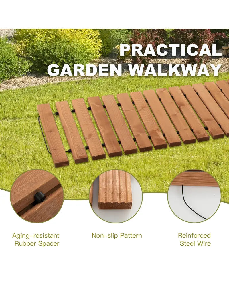 8 Feet Roll-out Weather-Resistant Patio Hardwood Pathway-22 Inch - Brown - Garden Pathways