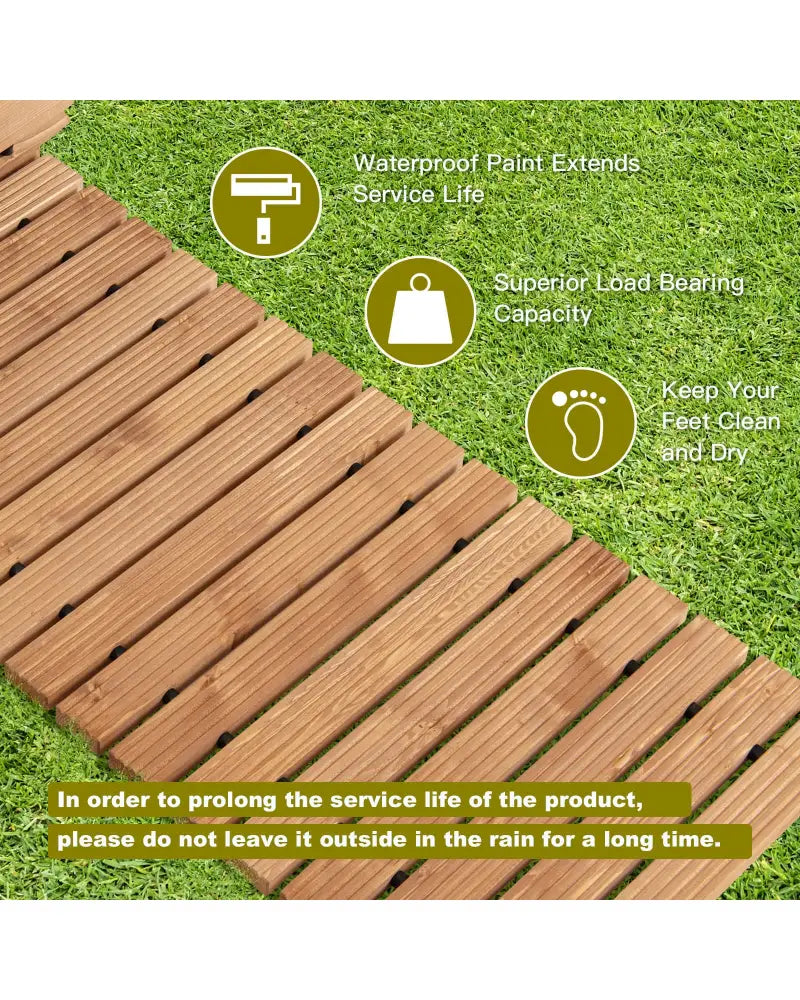 8 Feet Roll-out Weather-Resistant Patio Hardwood Pathway-22 Inch - Brown - Garden Pathways