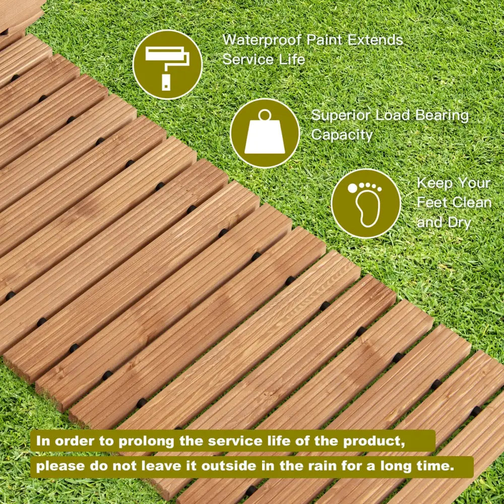 8 Feet Roll-out Weather-Resistant Patio Hardwood Pathway-22 Inch - Brown - Garden Pathways