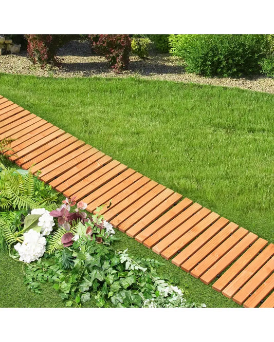 8 Feet Roll-out Weather-Resistant Patio Hardwood Pathway-22 Inch - Brown - Garden Pathways