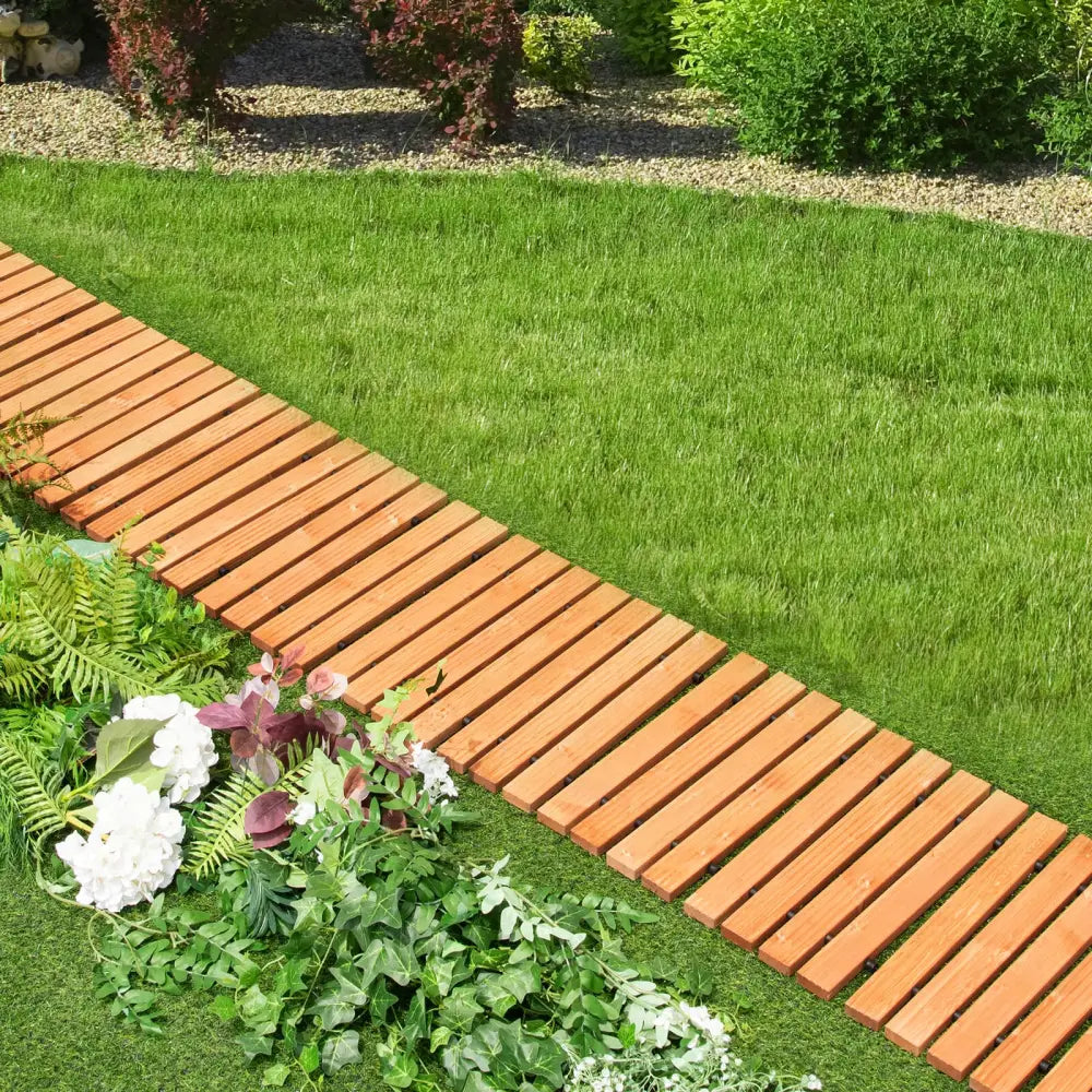 8 Feet Roll-out Weather-Resistant Patio Hardwood Pathway-22 Inch - Brown - Garden Pathways