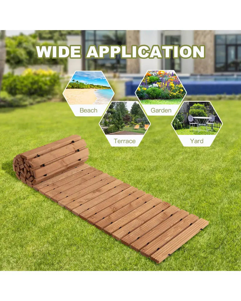 8 Feet Roll-out Weather-Resistant Patio Hardwood Pathway-22 Inch - Brown - Garden Pathways