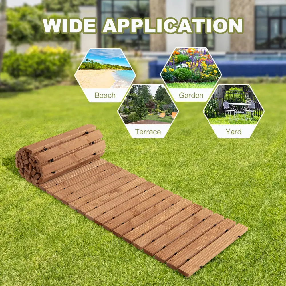 8 Feet Roll-out Weather-Resistant Patio Hardwood Pathway-22 Inch - Brown - Garden Pathways
