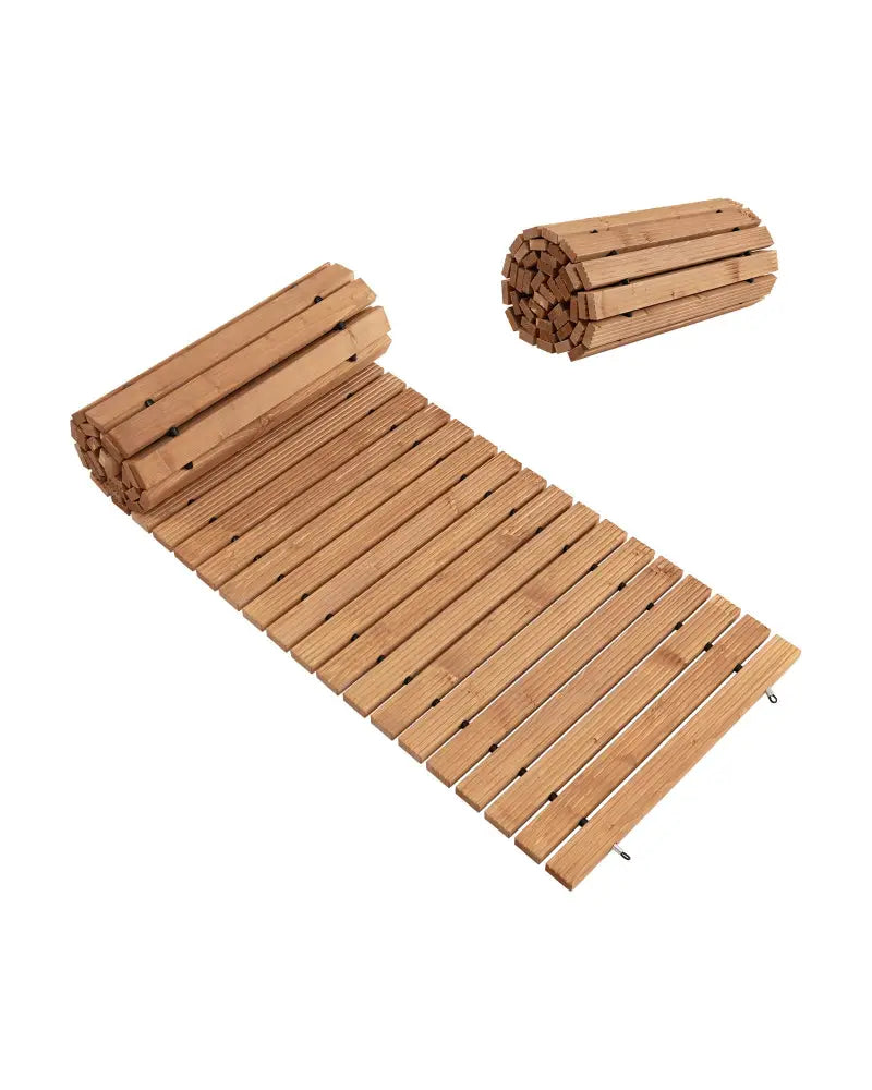 8 Feet Roll-out Weather-Resistant Patio Hardwood Pathway-22 Inch - Brown - Garden Pathways