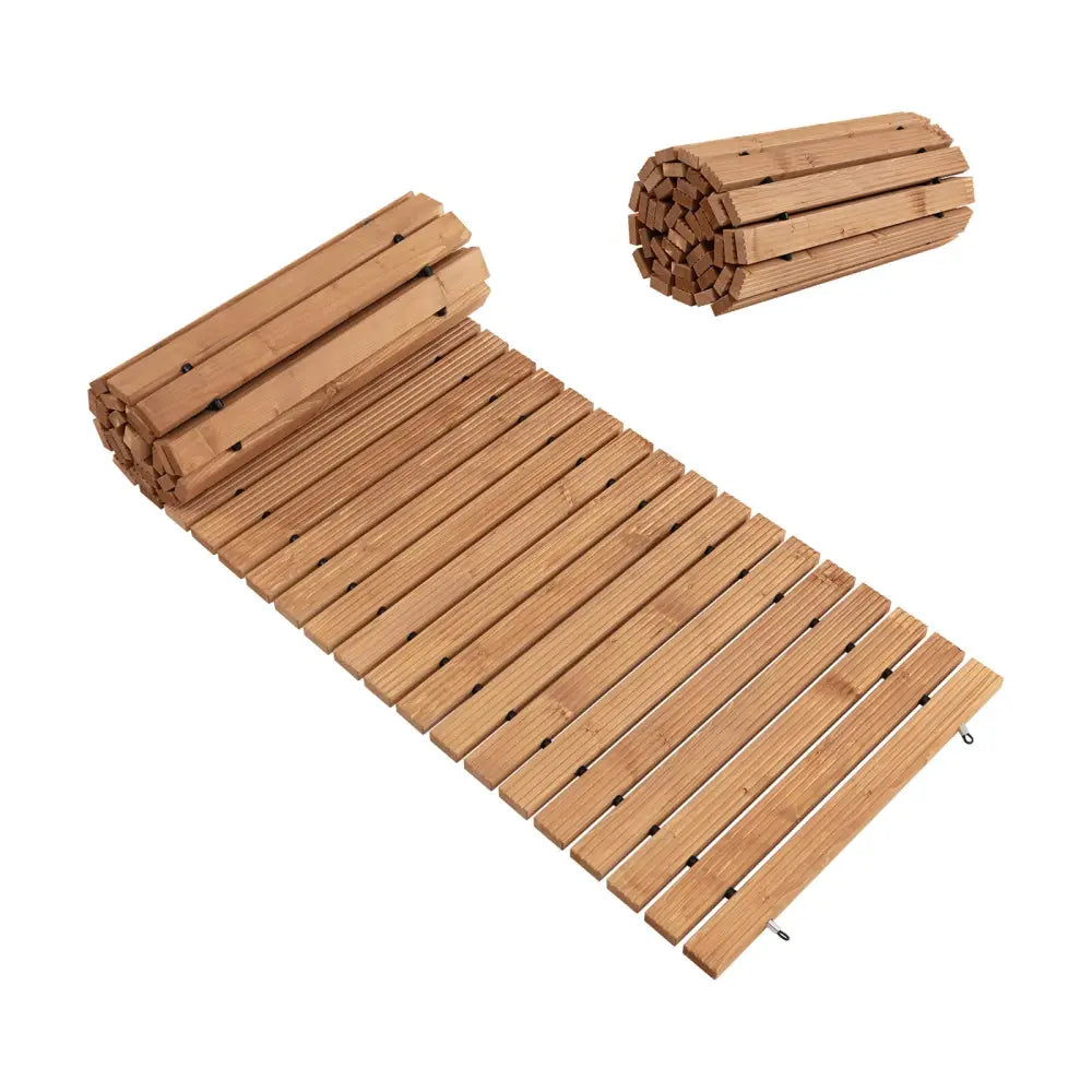 8 Feet Roll-out Weather-Resistant Patio Hardwood Pathway-22 Inch - Brown - Garden Pathways