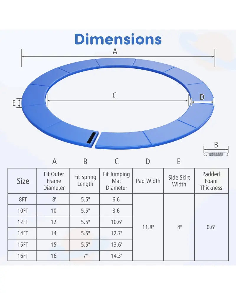 8 Feet Trampoline Pad Replacement Safety Pad with Fixing Straps (Blue) - Blue - Outdoor Play