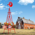 8 Feet Windmill Metal Ornamental Wind Wheel Weather Resistant-Red - Red - Outdoor Decor