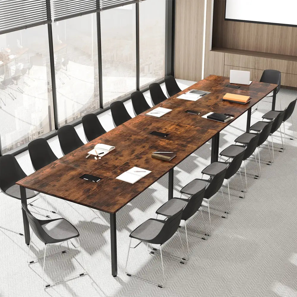 8 FT Conference Room Table Large Meeting Table Seats up to 10 People-Rustic Brown - Rustic Brown - Standing Desks