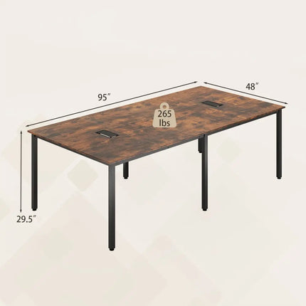 8 FT Conference Room Table Large Meeting Table Seats up to 10 People-Rustic Brown - Rustic Brown - Standing Desks