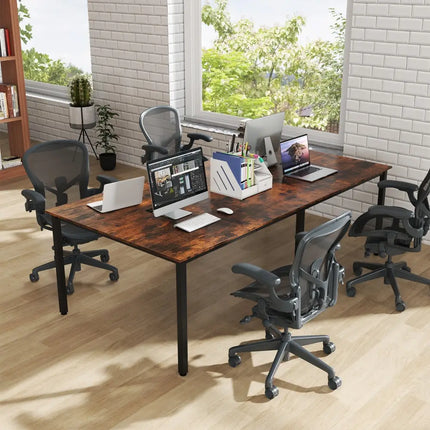 8 FT Conference Room Table Large Meeting Table Seats up to 10 People-Rustic Brown - Rustic Brown - Standing Desks