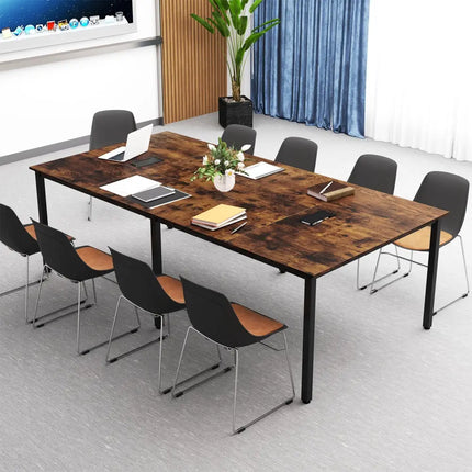 8 FT Conference Room Table Large Meeting Table Seats up to 10 People-Rustic Brown - Rustic Brown - Standing Desks