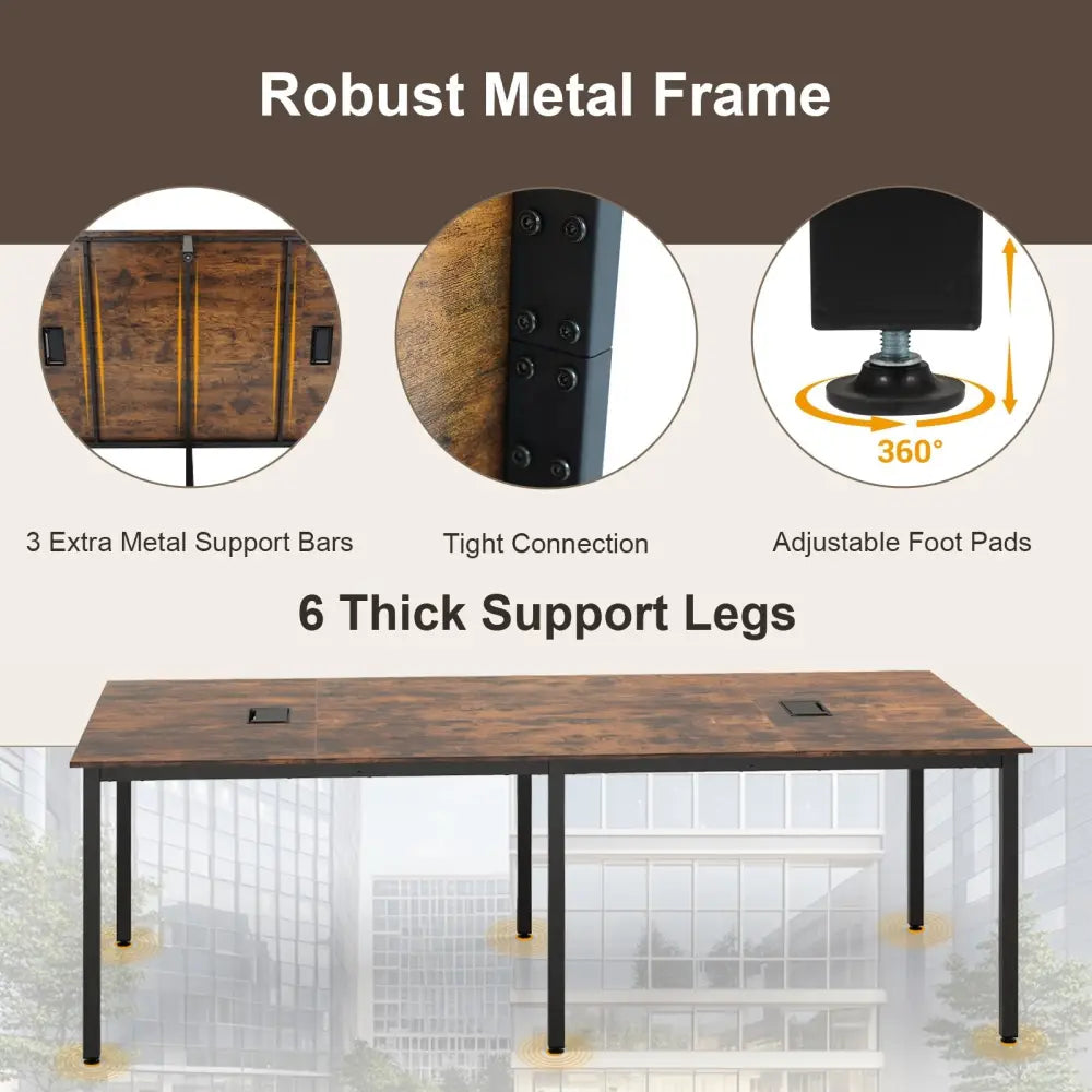 8 FT Conference Room Table Large Meeting Table Seats up to 10 People-Rustic Brown - Rustic Brown - Standing Desks