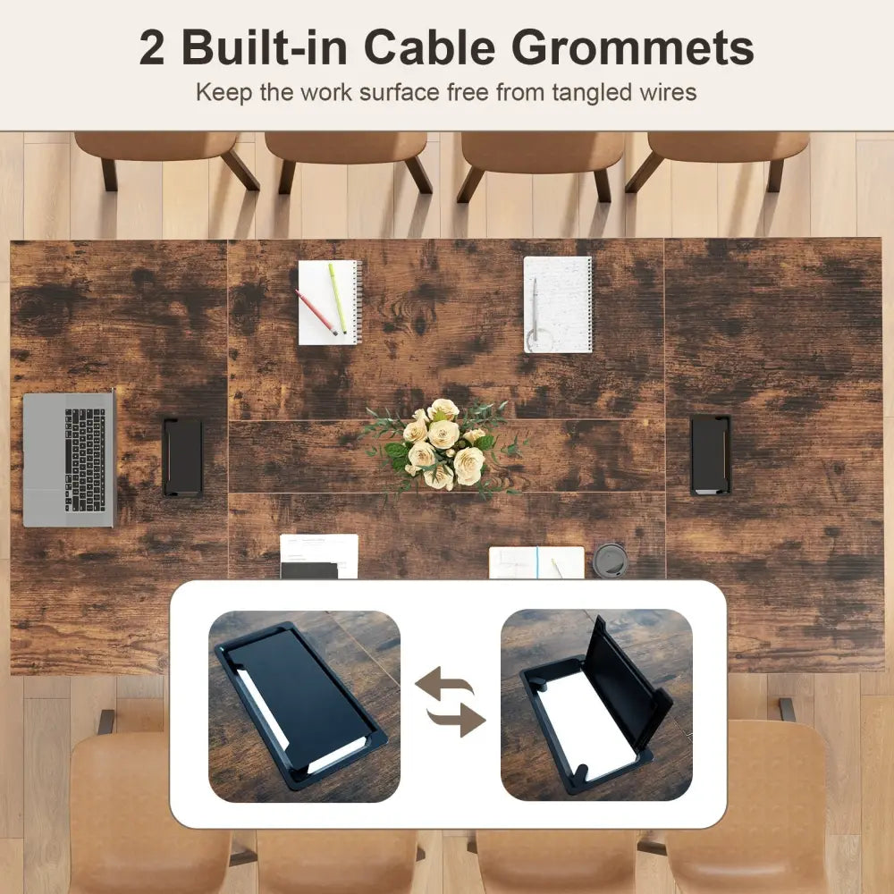 8 FT Conference Room Table Large Meeting Table Seats up to 10 People-Rustic Brown - Rustic Brown - Standing Desks