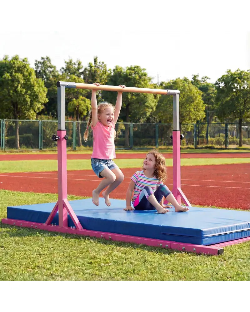 8 FT Double Horizontal Bars with 13-Level Adjustable Heights and 6-Level Adjustable Width-Pink - Pink - Yoga Accessories