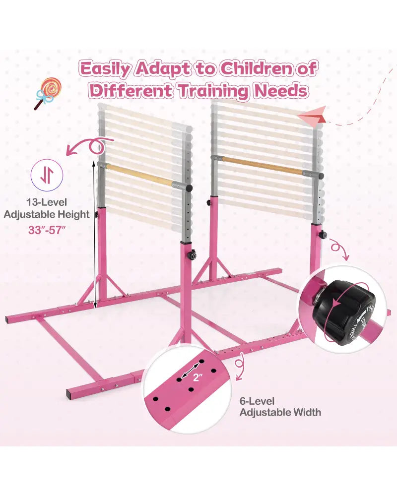 8 FT Double Horizontal Bars with 13-Level Adjustable Heights and 6-Level Adjustable Width-Pink - Pink - Yoga Accessories