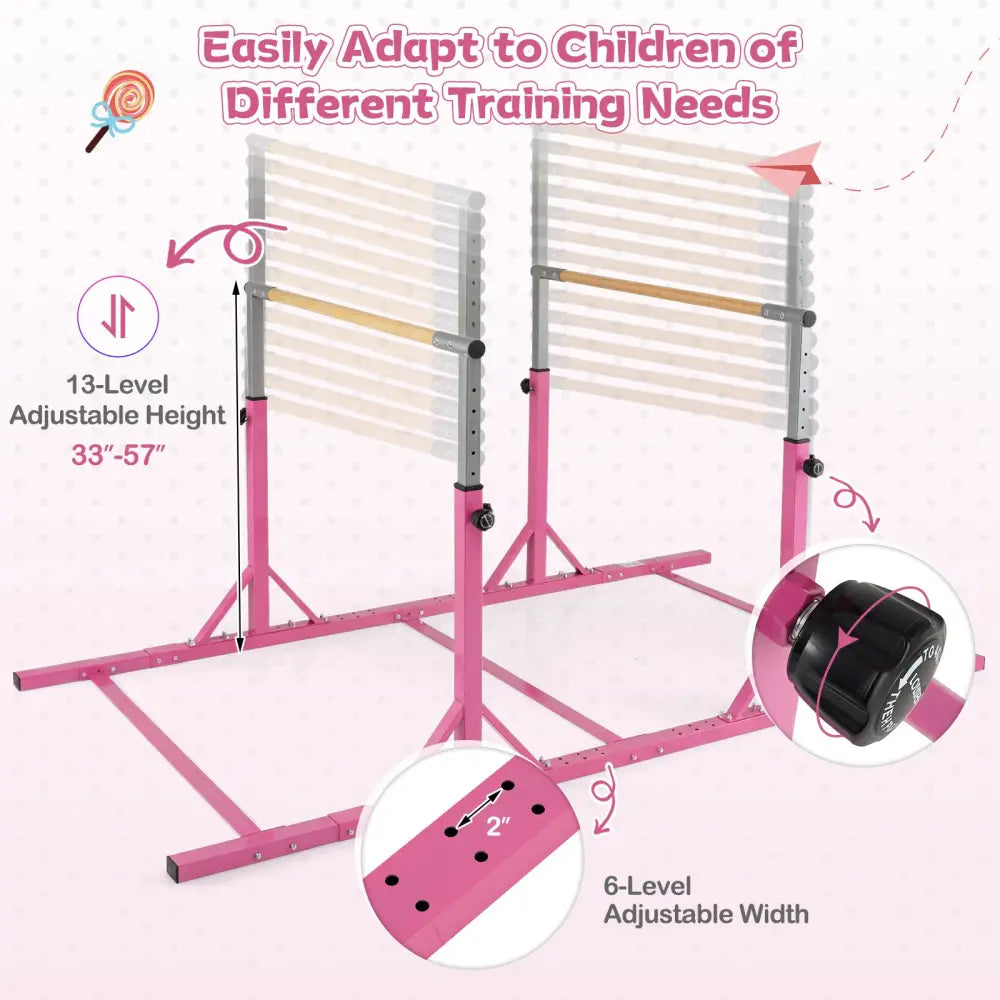 8 FT Double Horizontal Bars with 13-Level Adjustable Heights and 6-Level Adjustable Width-Pink - Pink - Yoga Accessories