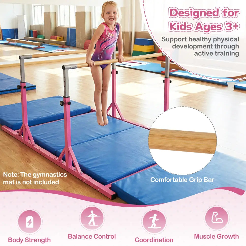 8 FT Double Horizontal Bars with 13-Level Adjustable Heights and 6-Level Adjustable Width-Pink - Pink - Yoga Accessories