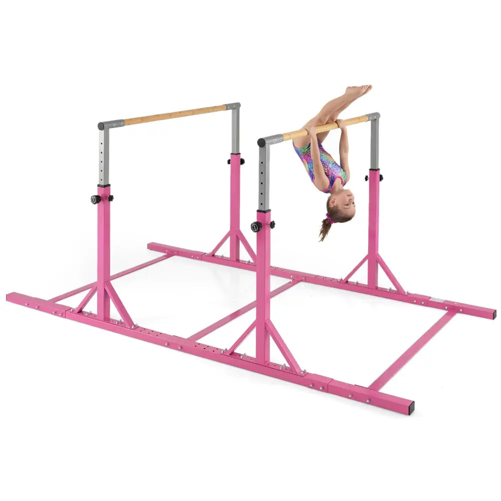 8 FT Double Horizontal Bars with 13-Level Adjustable Heights and 6-Level Adjustable Width-Pink - Pink - Yoga Accessories