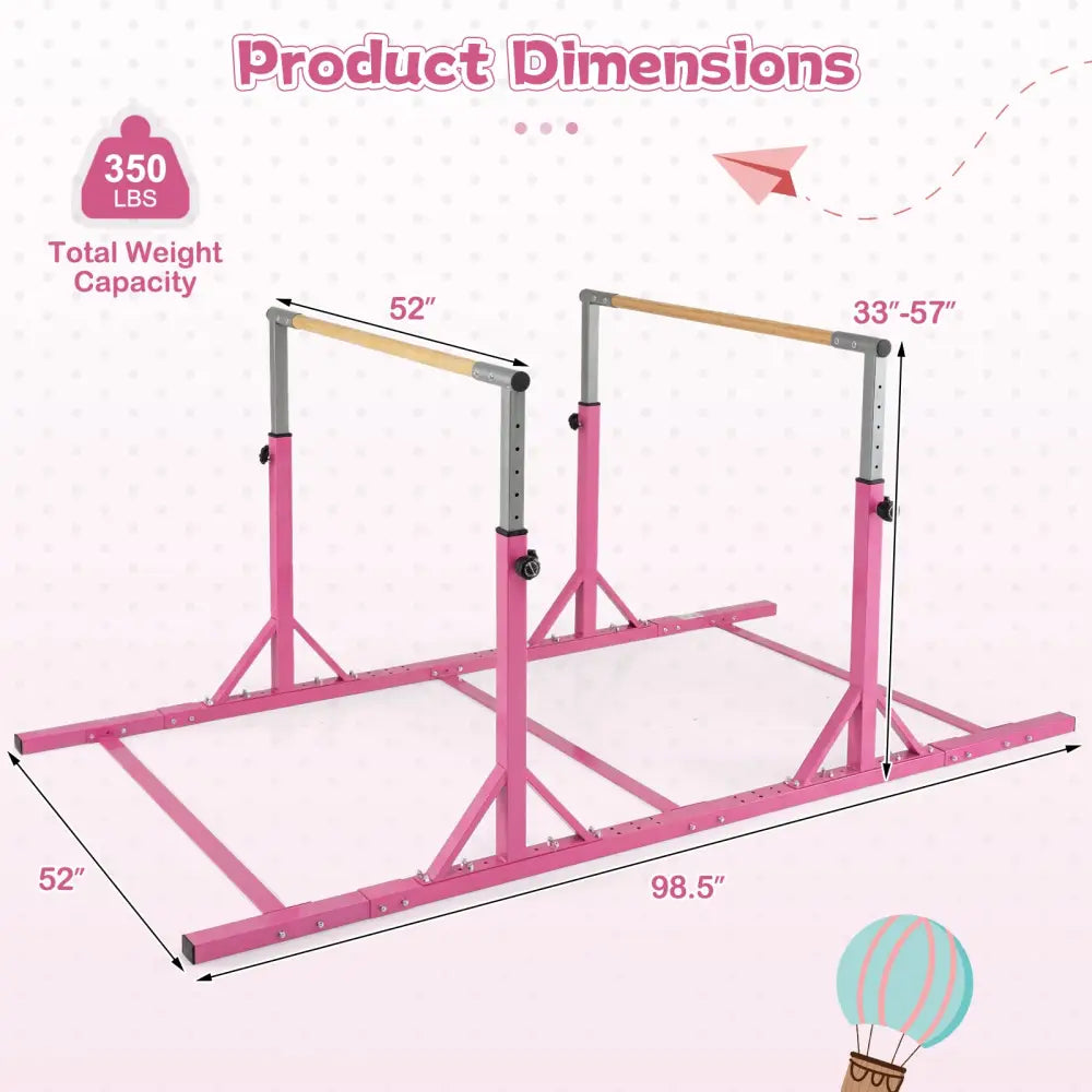 8 FT Double Horizontal Bars with 13-Level Adjustable Heights and 6-Level Adjustable Width-Pink - Pink - Yoga Accessories