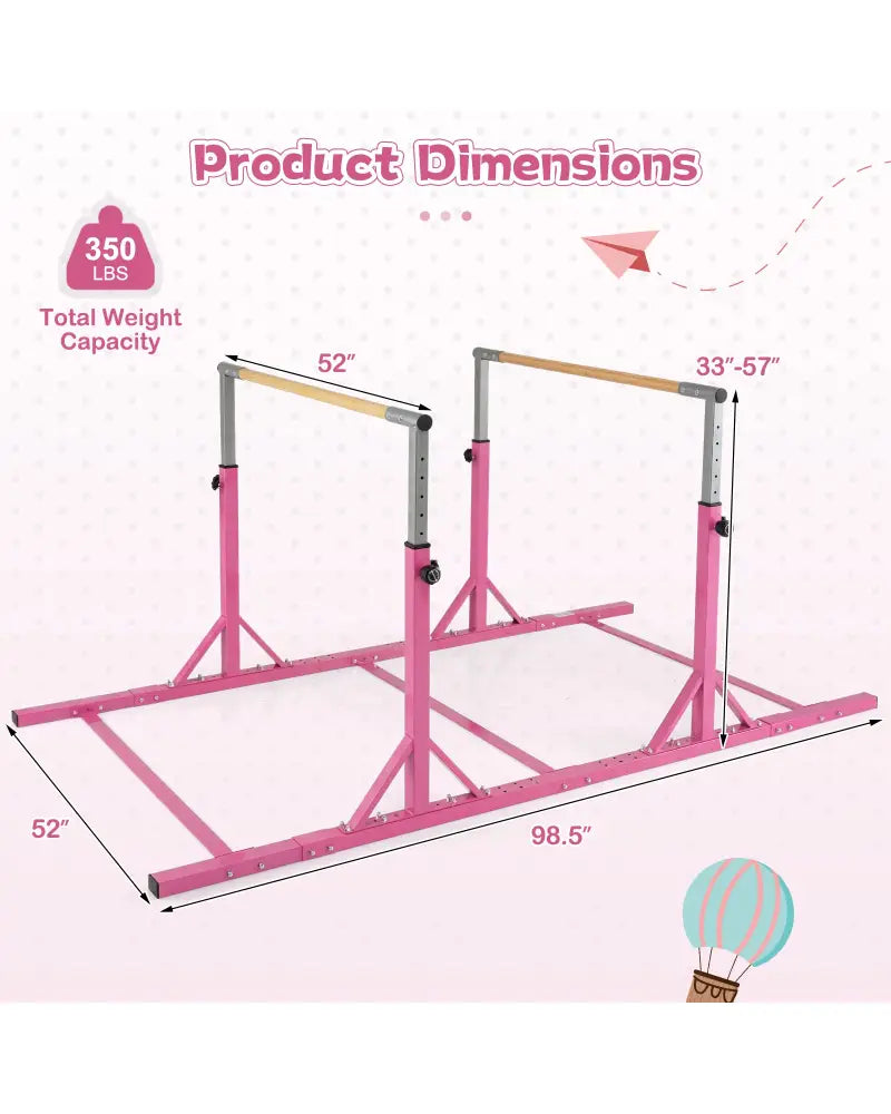 8 FT Double Horizontal Bars with 13-Level Adjustable Heights and 6-Level Adjustable Width-Pink - Pink - Yoga Accessories