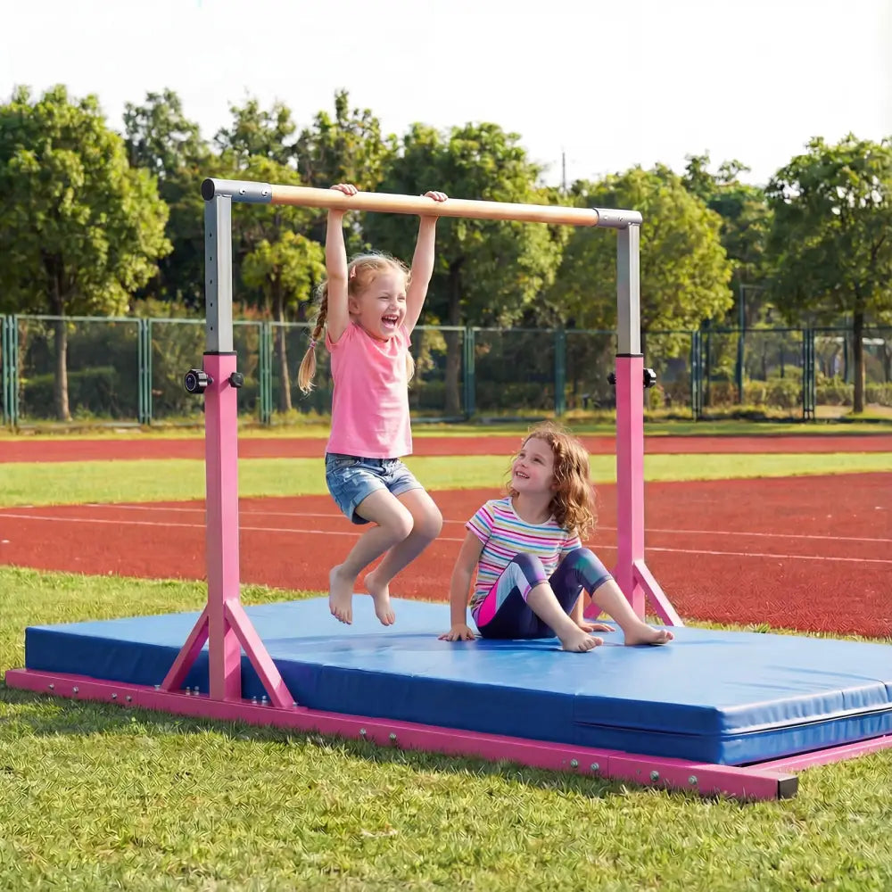 8 FT Double Horizontal Bars with 13-Level Adjustable Heights and 6-Level Adjustable Width-Pink - Pink - Yoga Accessories