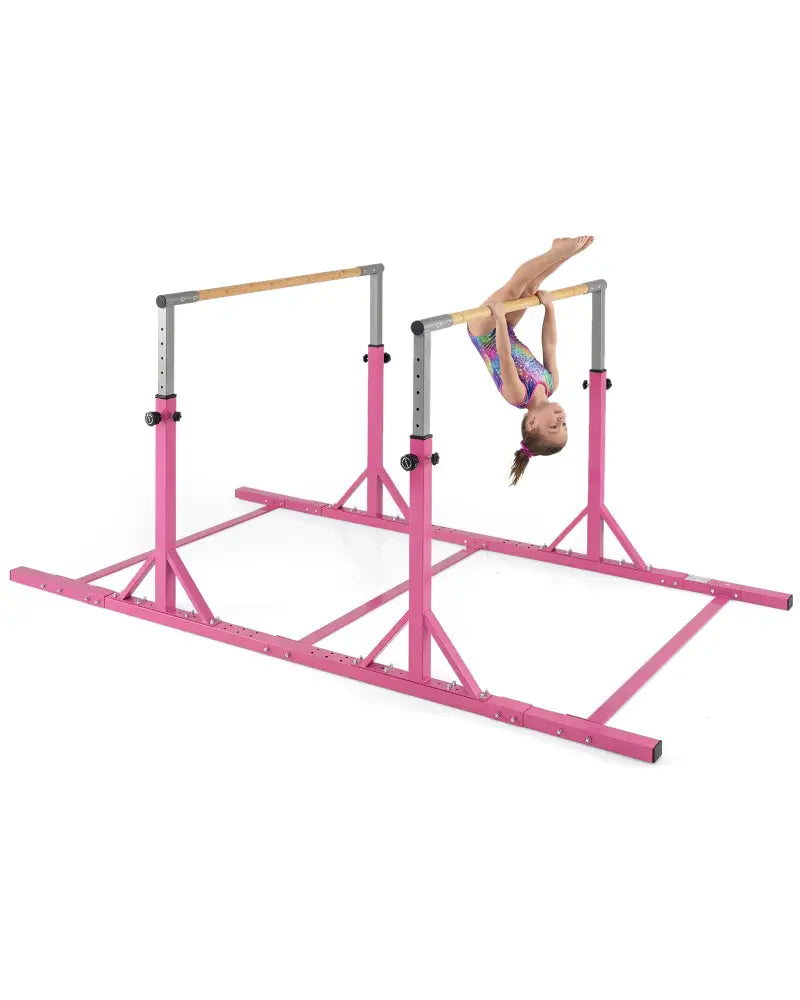 8 FT Double Horizontal Bars with 13-Level Adjustable Heights and 6-Level Adjustable Width-Pink - Pink - Yoga Accessories