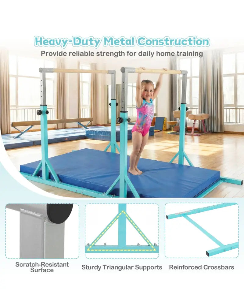 8 FT Double Horizontal Bars with 13-Level Adjustable Heights-Green - Green - Yoga Accessories