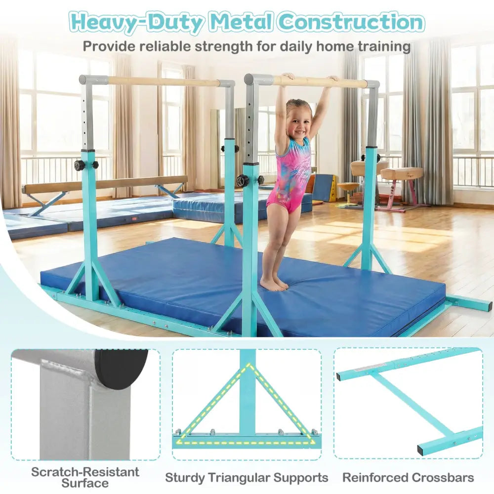 8 FT Double Horizontal Bars with 13-Level Adjustable Heights-Green - Green - Yoga Accessories