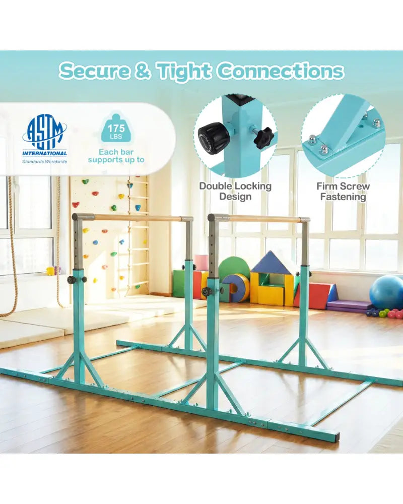 8 FT Double Horizontal Bars with 13-Level Adjustable Heights-Green - Green - Yoga Accessories