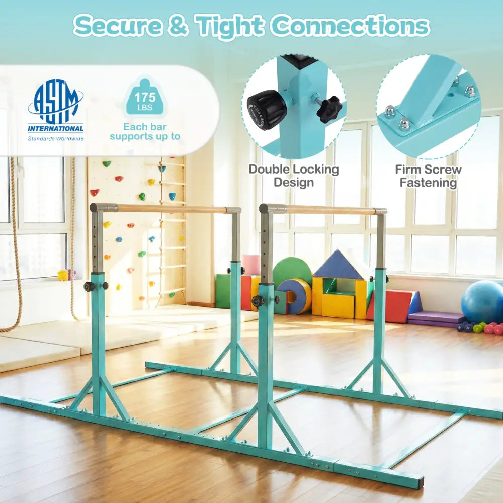 8 FT Double Horizontal Bars with 13-Level Adjustable Heights-Green - Green - Yoga Accessories