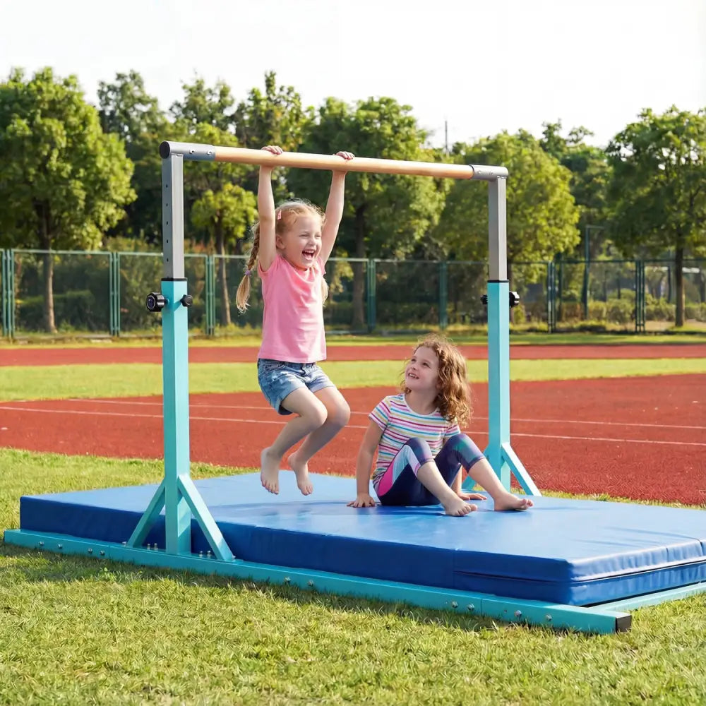 8 FT Double Horizontal Bars with 13-Level Adjustable Heights-Green - Green - Yoga Accessories