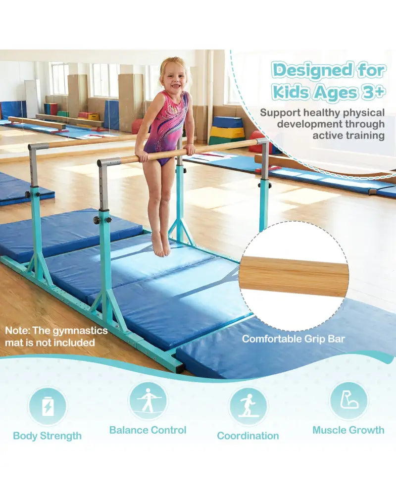 8 FT Double Horizontal Bars with 13-Level Adjustable Heights-Green - Green - Yoga Accessories