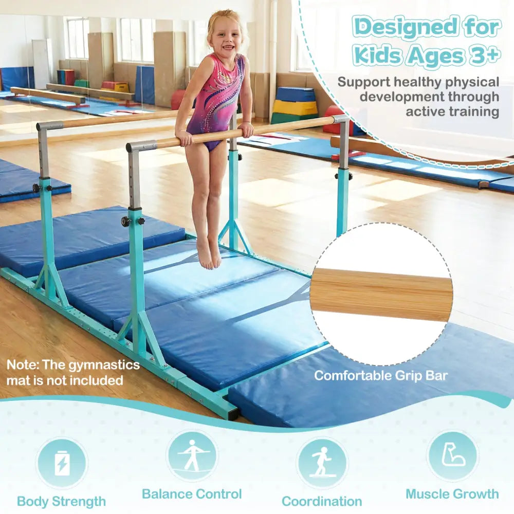 8 FT Double Horizontal Bars with 13-Level Adjustable Heights-Green - Green - Yoga Accessories