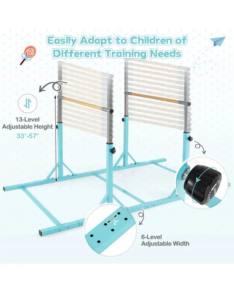 8 FT Double Horizontal Bars with 13-Level Adjustable Heights-Green - Green - Yoga Accessories