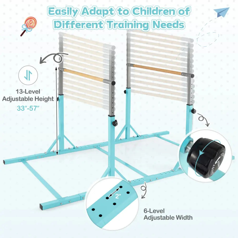 8 FT Double Horizontal Bars with 13-Level Adjustable Heights-Green - Green - Yoga Accessories