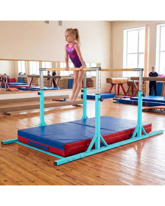 8 FT Double Horizontal Bars with 13-Level Adjustable Heights-Green - Green - Yoga Accessories