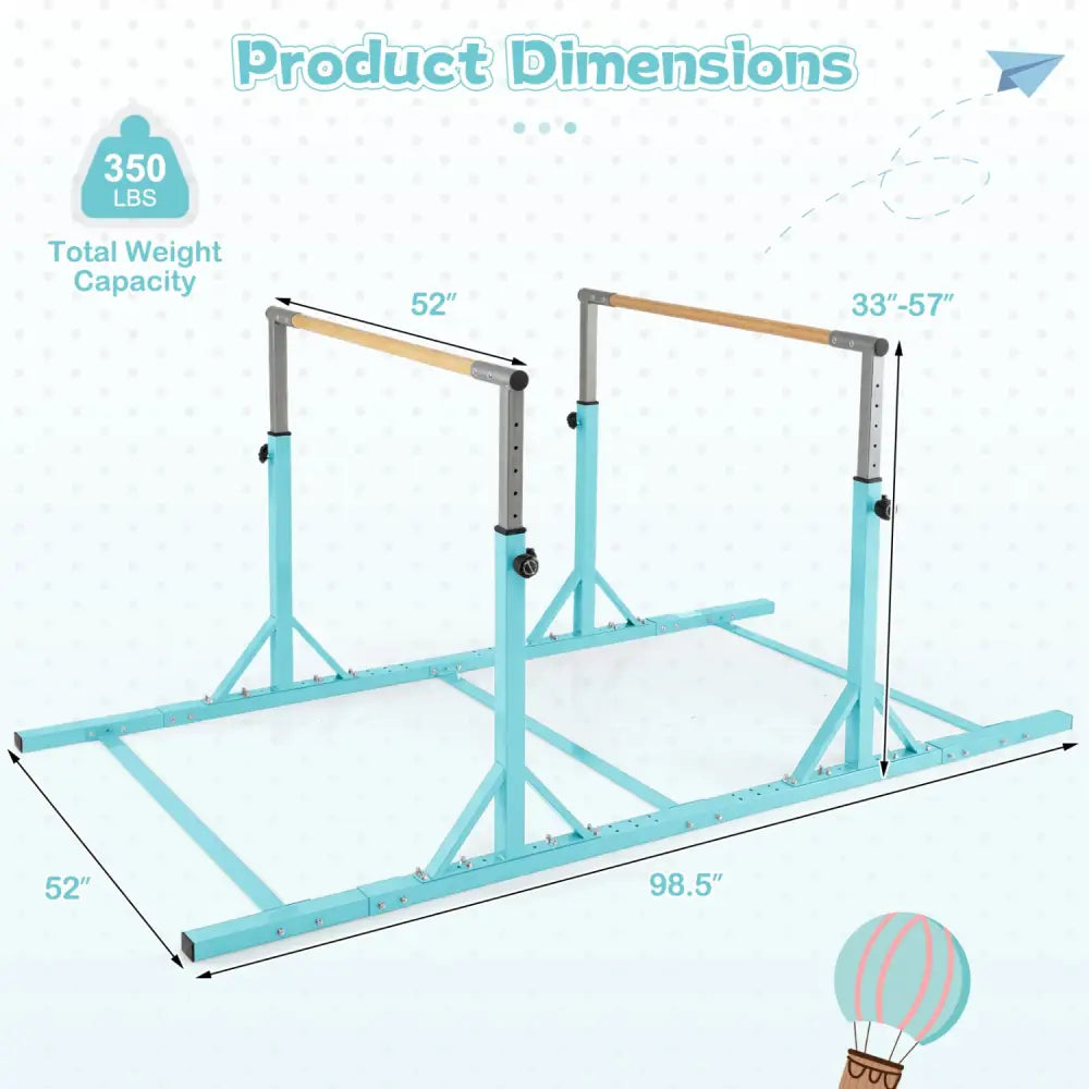 8 FT Double Horizontal Bars with 13-Level Adjustable Heights-Green - Green - Yoga Accessories